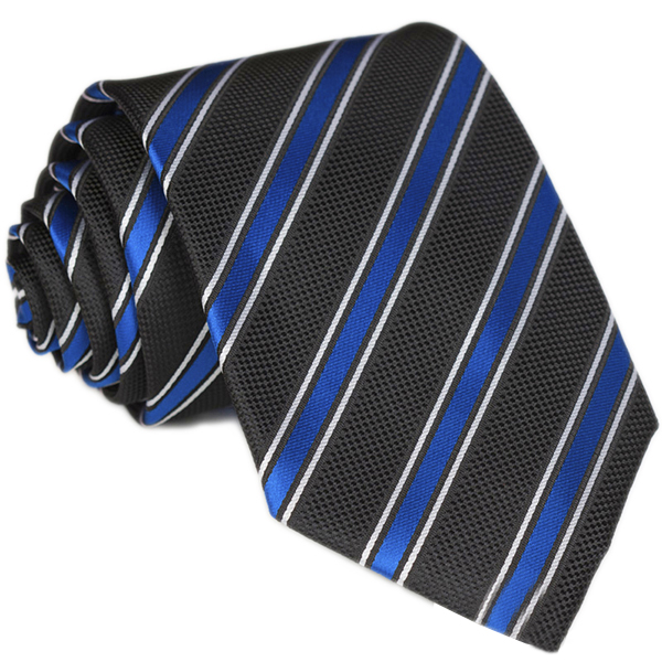 ŻAKARDOWY Krawat Męski Paski CZARNY CHABROWY rc248