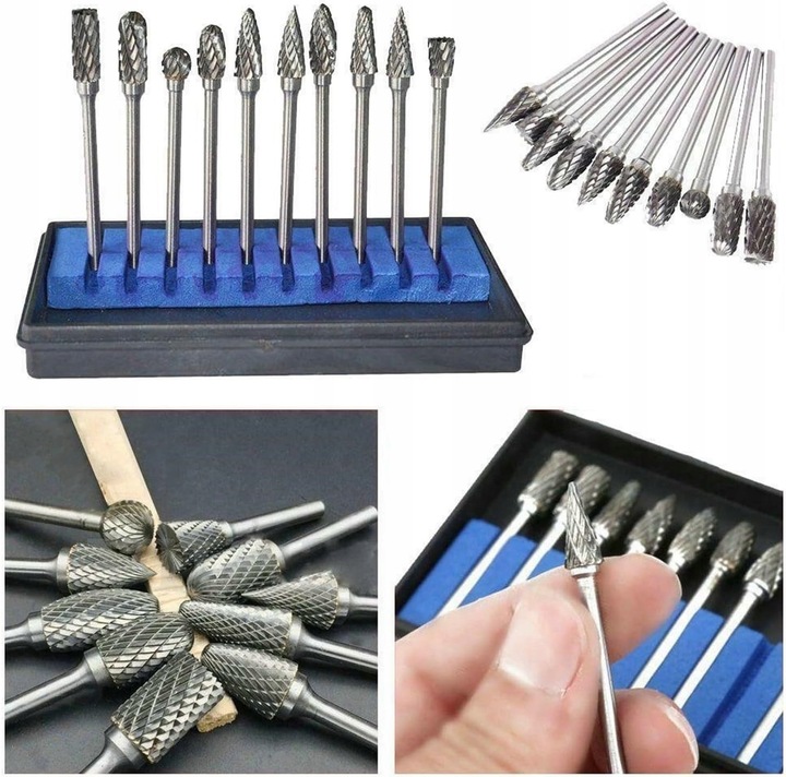 FREZY TRZPIENIOWE DO METALU 10SZT Z WĘGLIK WOLFRAMU Z WĘGLIKA