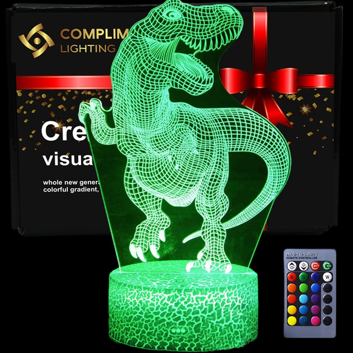 Lampka 3D nocna led usb + pilot Dinozaur T-Rex