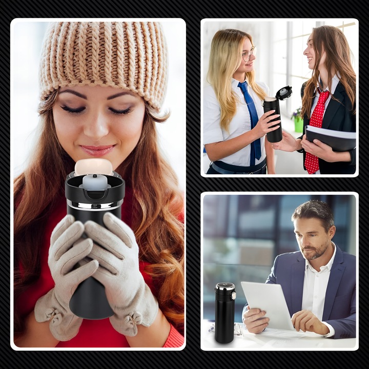 KUBEK TERMICZNY TERMOS Z USTNIKIEM NA KAWĘ HERBATĘ DO SAMOCHODU 420 ML LED