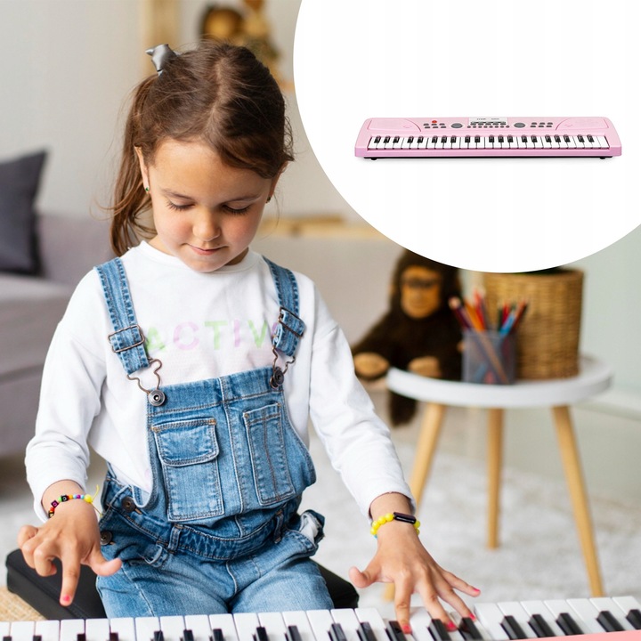 Keyboard dla dziewczynki 49 klawiszy akumulator/ mikrofon KD49P Max różowy