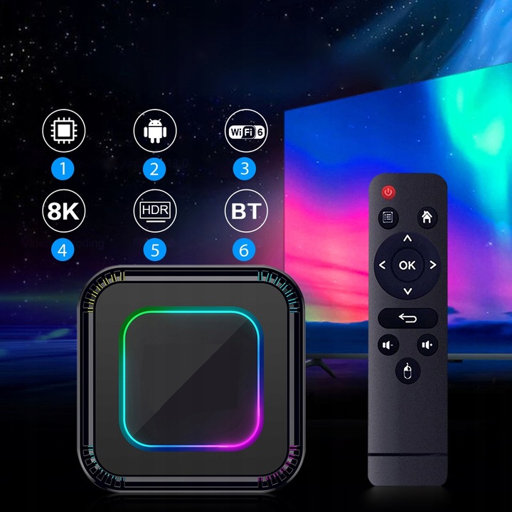 SMART BOX TV 4K 8K ANDROID 13 WIFI 6 BLUETOOTH 5 PRZYSTAWKA TV MODEL 2025