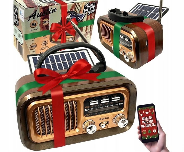 Retropolis AUSTIN Vintage Radio Retro Solar USB microSD Bluetooth