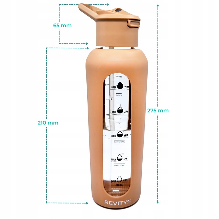 SZKLANA BUTELKA NA WODĘ BIDON SHAKER Z MIARKĄ I DZIUBKIEM SILIKONOWE ETUI