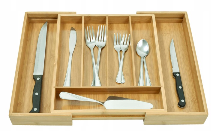 WKŁAD DO SZUFLADY NA SZTUĆCE BAMBUSOWY DREWNIANY ORGANIZER ROZSUWANY