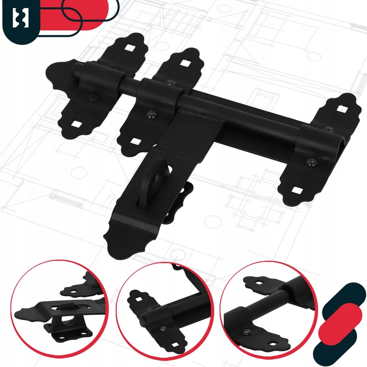 ZASUWA BRAMOWA GARAŻOWA RYGIEL BLOKADA ZAMKNIĘCIE DRZWI BRAMY CZARNA 200 MM