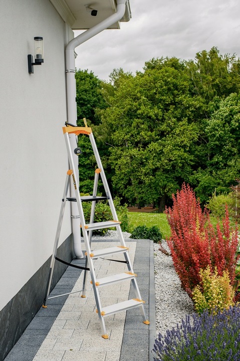 Drabina aluminiowa domowa PÓŁKA 5 stopniowa SZEROKIE stopnie DRABEST