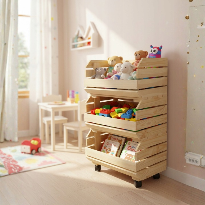 Wózek na WARZYWA OWOCE na KÓŁKACH Regał MODUŁOWY Pojemnik Drewniany