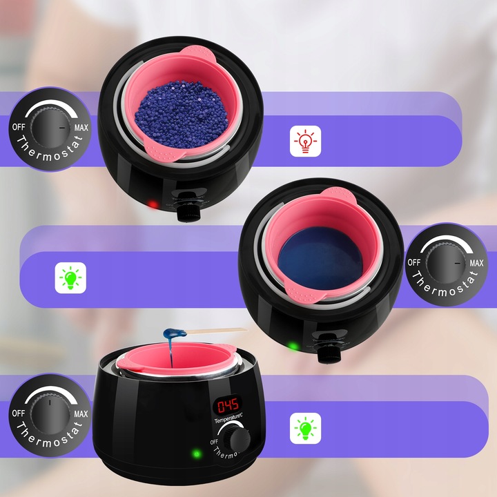 Zestaw do depilacji PODGRZEWACZ 500ml 100W 5x wosk twardy LED wyświetlacz