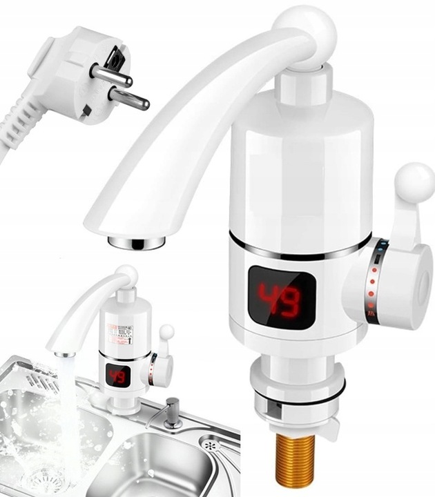 PRZEPŁYWOWY PODGRZEWACZ DO WODY ELEKTRYCZNY LCD FLEX OBROTOWY KRAN 3000W