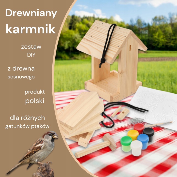 Karmnik dla ptaków drewniany DIY Zestaw do samodzielnego montażu