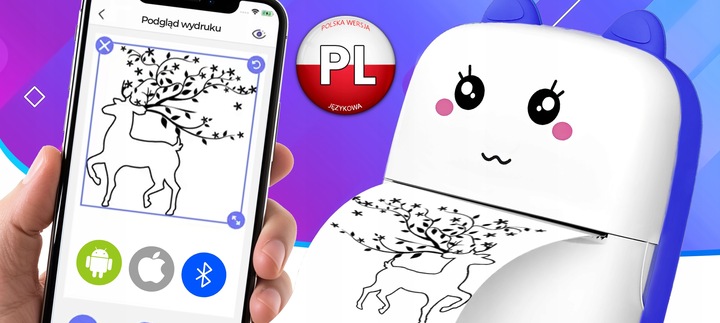 MINI DRUKARKA TERMICZNA DRUKUŚ ORYGINALNY DO ZDJĘĆ NOTATEK + 11SZT ROLEK