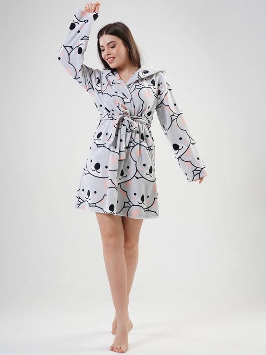 Szlafrok damski polarowy z kapturem ciepły Vienetta S