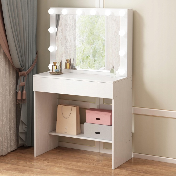 TOALETKA KOSMETYCZNA MAKIJAŻU WIZAŻU Z LUSTREM LED NOWOCZESNA LOFT GLAMOUR