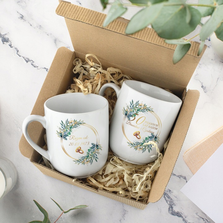 Prezent na Rocznicę Ślubu 50 40 25 Zestaw Kubków Dwa Kubki z Imionami
