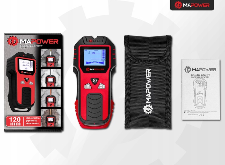 WYKRYWACZ PRZEWODÓW DETEKTOR DREWNA METALU KABLI RUR W ŚCIANIE MAPOWER