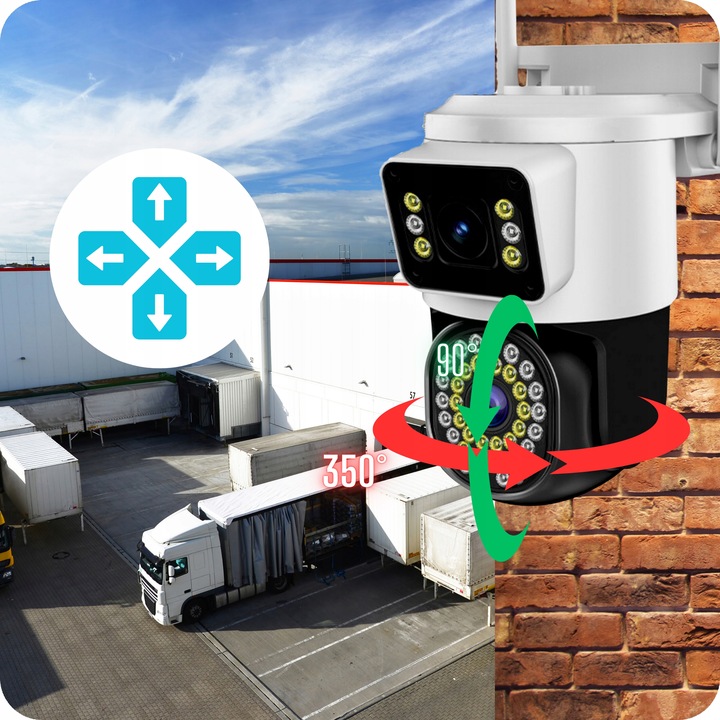 PODWÓJNA KAMERA WIFI IP SMART ZEWNĘTRZNA OBROTOWA 4K 8MPX DETEKCJA ALARM