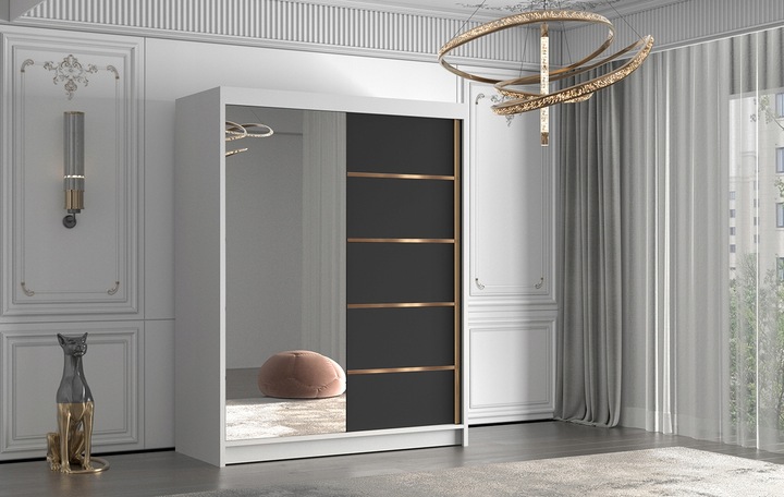 SZAFA PRZESUWNA FLAVIO III 150cm z lustrem GARDEROBA ZŁOTY uchwyt i