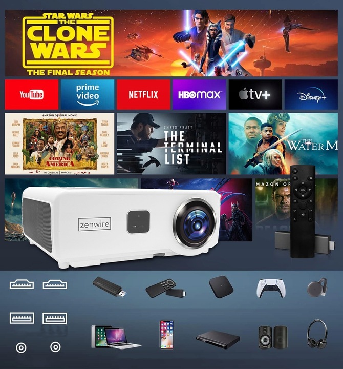 Projektor Rzutnik LED WiFi Android TV FULL HD 4K 24000lm 800 ansi Autofocus