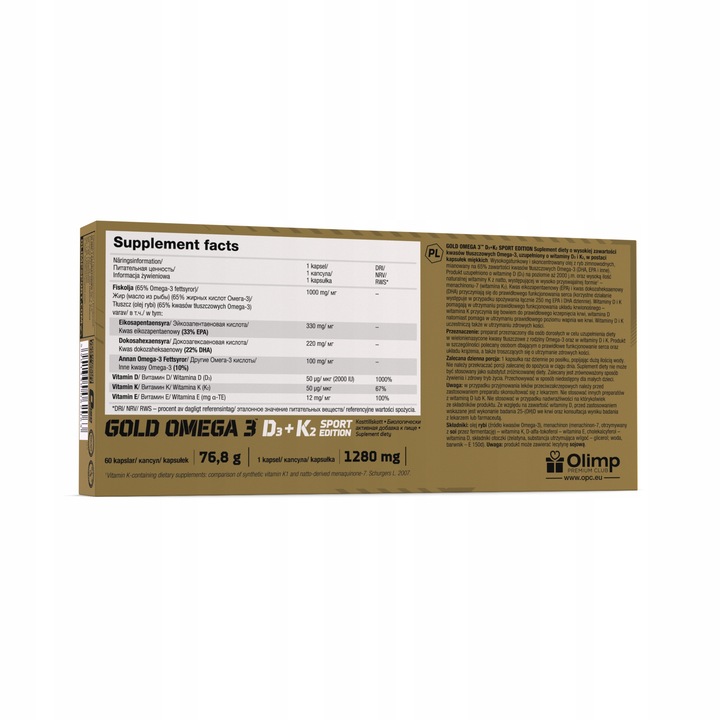 OLIMP GOLD OMEGA 3 D3+K2 SPORT 120kaps WITAMINY