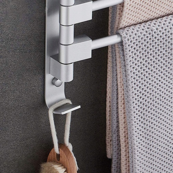 WIESZAK NA RĘCZNIKI ŁAZIENKOWY OBROTOWY SREBRNY HACZYK UCHWYT DO ŁAZIENKI