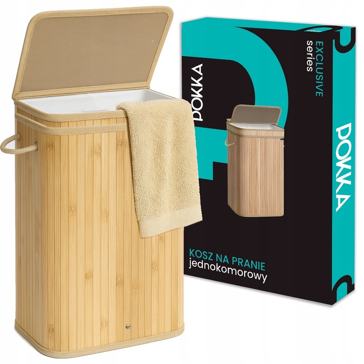 KOSZ NA PRANIE BAMBUSOWY BIELIZNĘ SKŁADANY POJEMNY JEDNOKOMOROWY WĄSKI