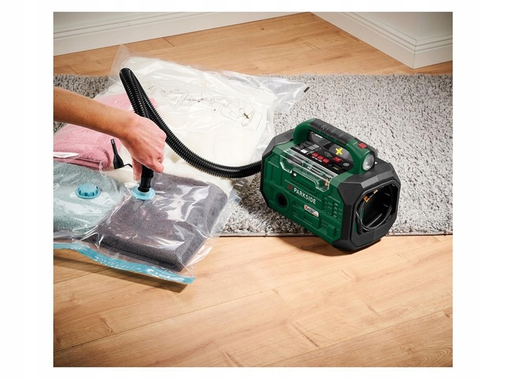 SPRĘŻARKA AKUMULATOROWA PARKSIDE PKA D3 20 V ZESTAW KOMPRESOR WĄŻ