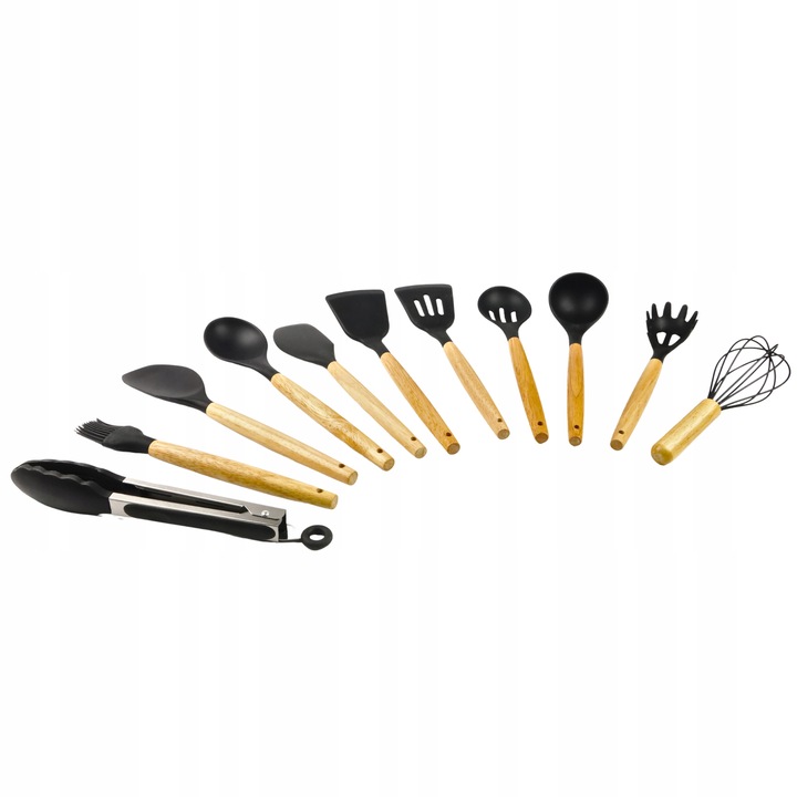 PRZYBORY KUCHENNE SILIKONOWE 12el czarne ZESTAW PRZYBORÓW KUCHENNYCH STOJAK