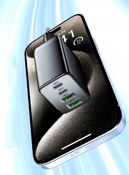 SZYBKA ŁADOWARKA SIECIOWA GNIAZDO 2x USB 2x USB-C QC 3.0 PD 65W UNIWERSALNA