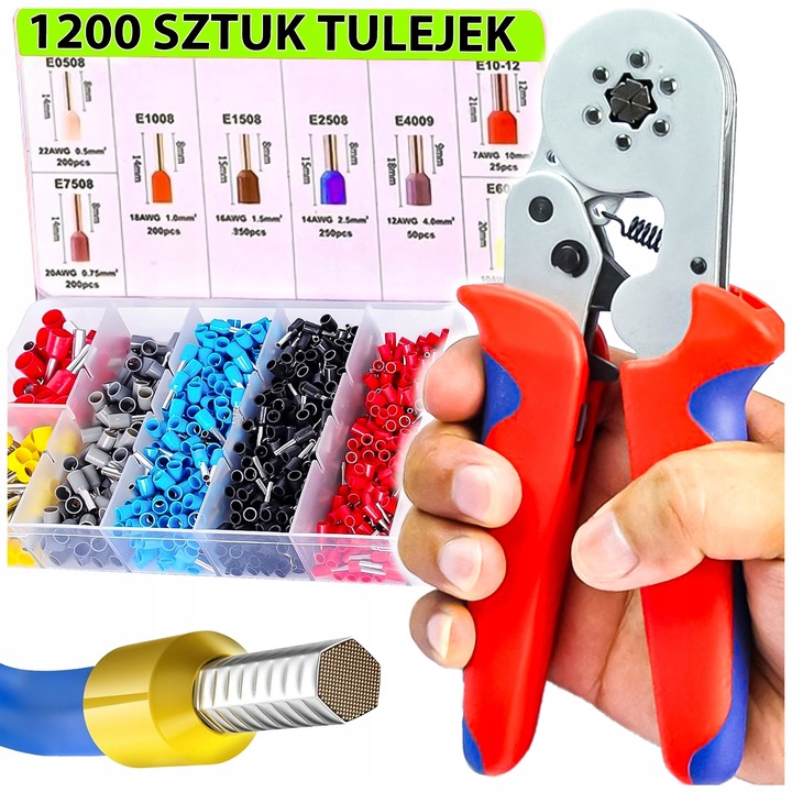ZACISKARKA DO KABLI SZEŚCIOKĄTNA PRASKA TULEJEK KONEKTORÓW ZESTAW 1200