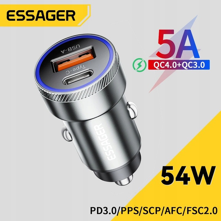 SZYBKA MOCNA Ładowarka Samochodowa USB 54W do telefonu QC3.0 PD 3.0 USB-C
