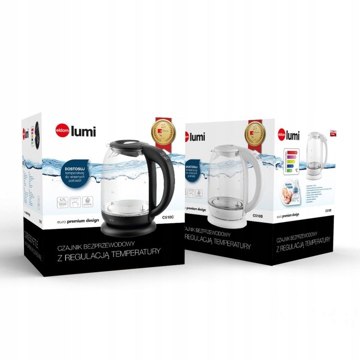 CZAJNIK ELEKTRYCZNY BEZPRZEWODOWY SZKLANY C510 2200W 1,7l BIAŁY