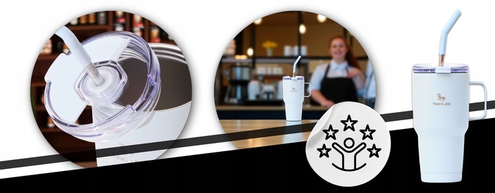 Kubek Termiczny z WYGODNYM Uchwytem i STALOWĄ Słomką TEMPERATURA DO