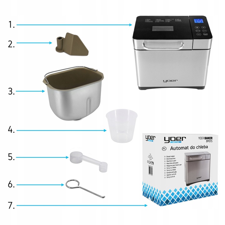 Wypiekacz do chleba Automat MENU PL Yoer INOX +Przepisy +19 programów
