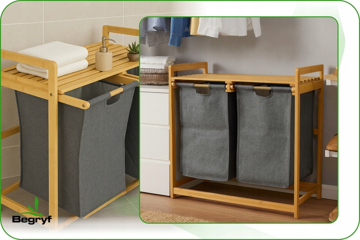 KOSZ na pranie BAMBUSOWY 2-komorowy EKO bielizna ŁAZIENKA worki