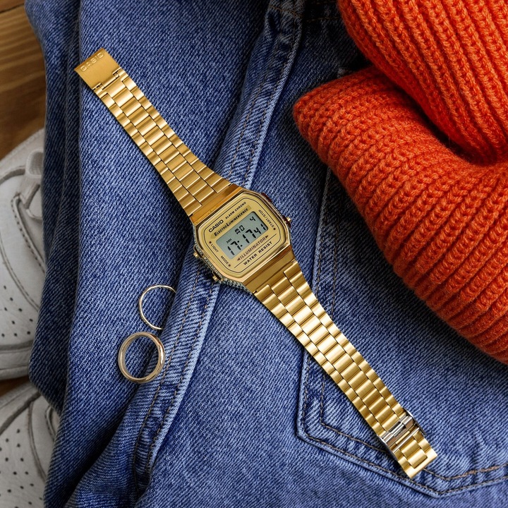 ZŁOTY ZEGAREK UNISEX CASIO RETRO A168WG-9W - KLASYKA + PUDEŁKO