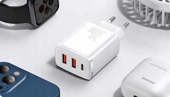 BASEUS SZYBKA ŁADOWARKA SIECIOWA 3xUSB USB-C 30W ZASILACZ DO TELEFONU AFC