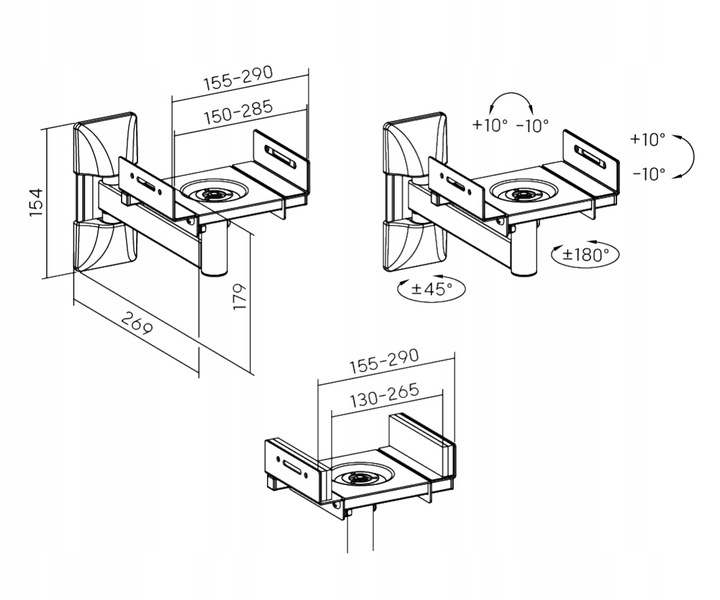 Uchwyty ścienne do głośników 2szt. Zaciskowe Regulowane Obrotowe