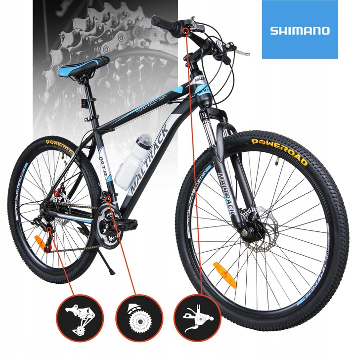 ROWER GÓRSKI MTB 26" SHIMANO 18 BIEGÓW HAMULCE TARCZOWE STALOWA RAMA 18,5"