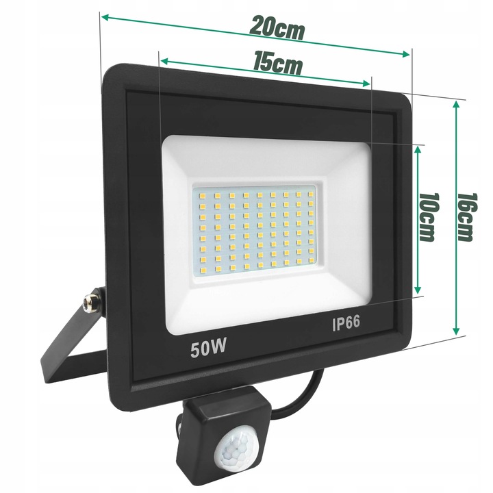 HALOGEN Z CZUJNIKIEM NAŚWIETLACZ LAMPA LED 50W 4500lm IP66 NEUTRALNY