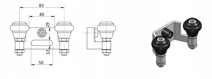 UCHWYT GÓRNY BRAMY PRZESUWNEJ 40 mm OCYNK ŁAPACZ