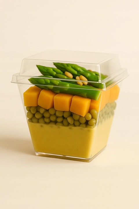 Pucharki plastikowe do deserów i przekąsek 200 ml kwadrat z pokrywką 50szt