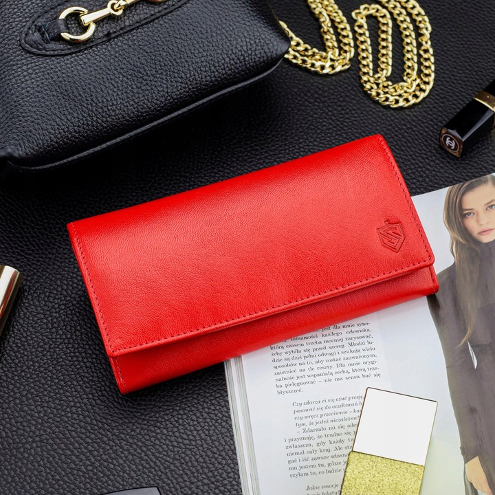 Duży Pojemny Portfel Damski Skórzany STEVENS Czerwony Z Ochroną RFID