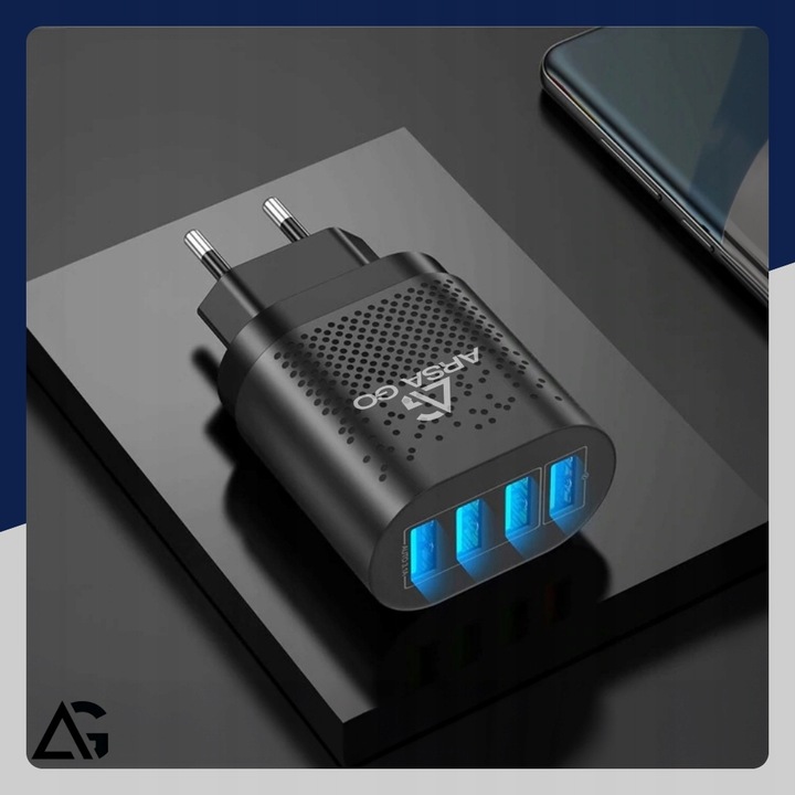 SZYBKA ŁADOWARKA DO TELEFONU KOSTKA 4X USB SZYBKIE ŁADOWANIE I KABEL 3W1