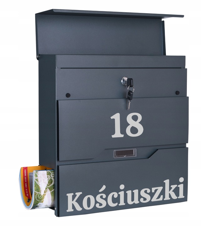 SKRZYNKA POCZTOWA NA LISTY GAZETY POCZTĘ Z NUMEREM DOMU NAZWĄ ULICY