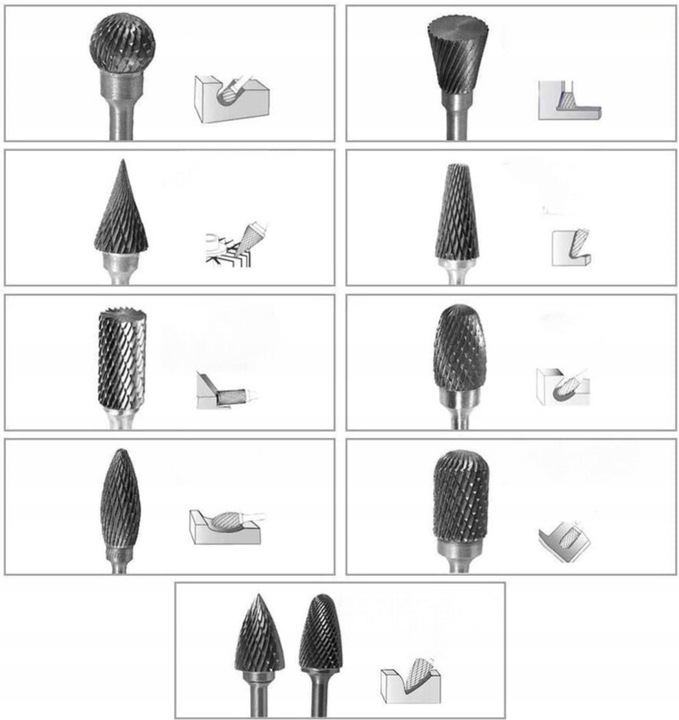 FREZY TRZPIENIOWE DO METALU 10SZT Z WĘGLIK WOLFRAMU Z WĘGLIKA