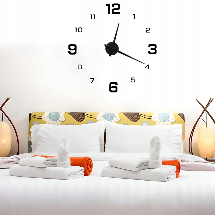 ZEGAR ŚCIENNY 3D NOWOCZESNY PRZYKLEJANY NA ŚCIANĘ CZARNY XXL 130 CM
