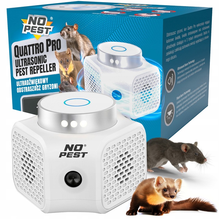 ULTRADŹWIĘKOWY ODSTRASZACZ KUN SZCZURÓW MYSZY GRYZONI NO PEST QUATTRO