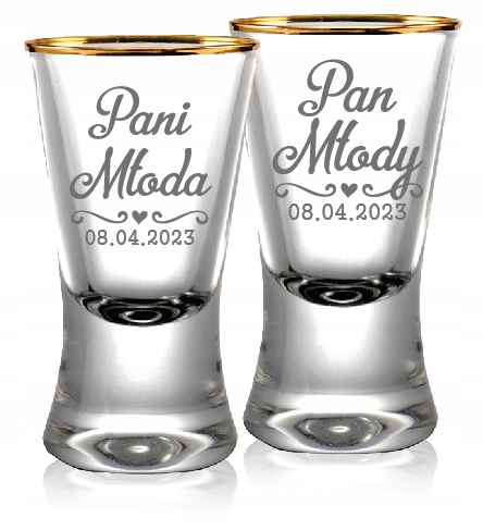 OSZUKANE KIELISZKI do wódki z GRAWEREM 15 ml POZŁACANE para młoda klasyczne