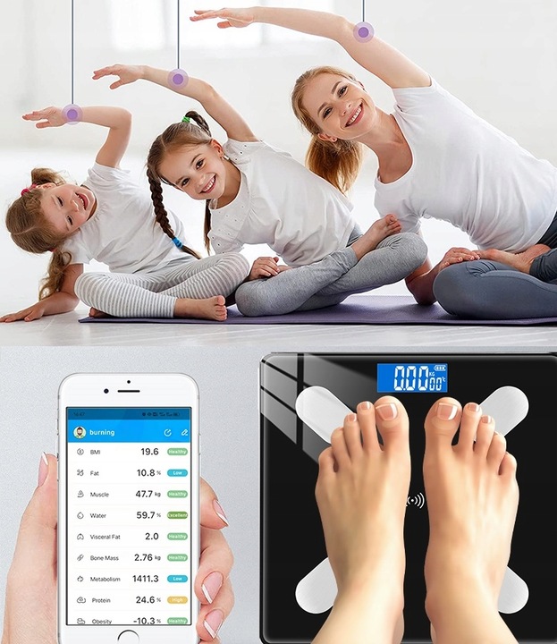 WAGA ŁAZIENKOWA ANALITYCZNA SLIM BLUETOOTH 180KG SMART 25w1 +BATERIE +MIARA